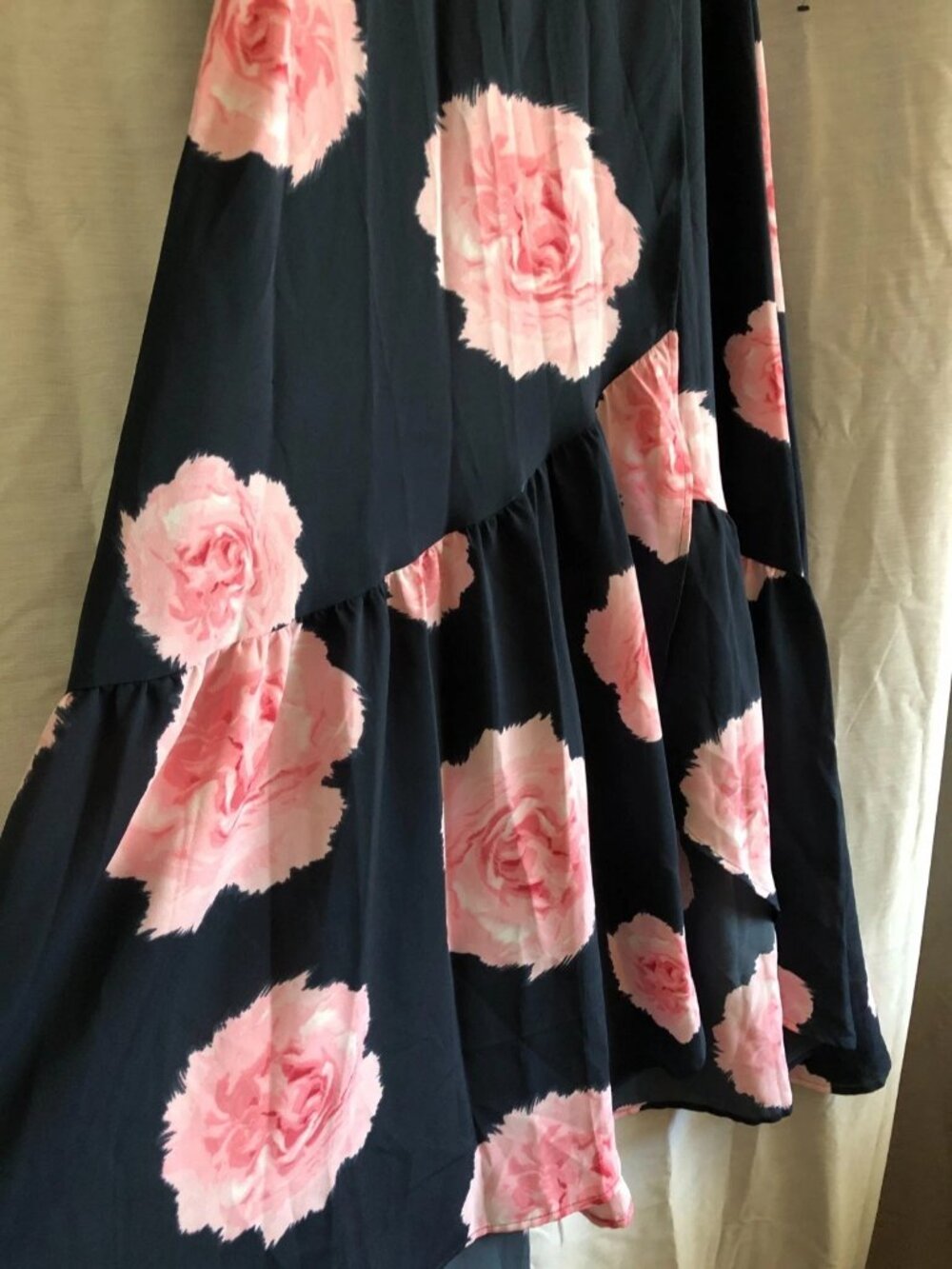Floral Print Wrap Women's Dress-Bar III-Small Black Pink 3/4 Sleeve Beach Boho - Picture 11 of 16